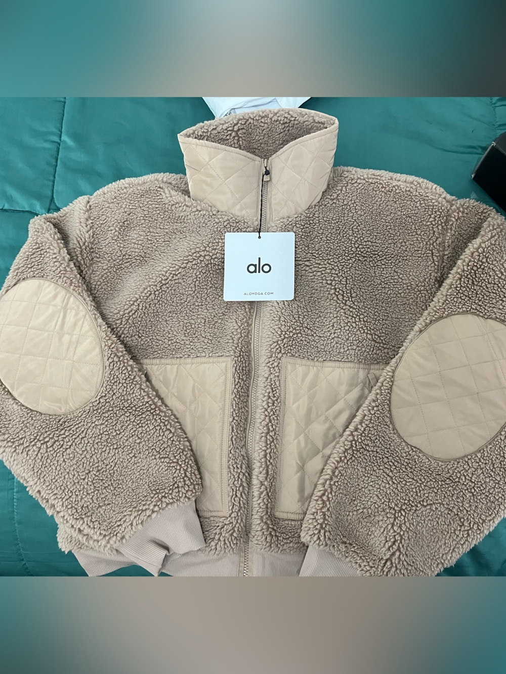 ALO Yoga Taupe Sherpa Teddy Jacket with Quilted Accents - Picture 4 of 4